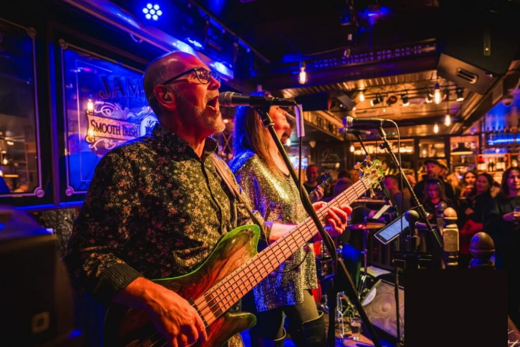 Live band performing in lively pub venue